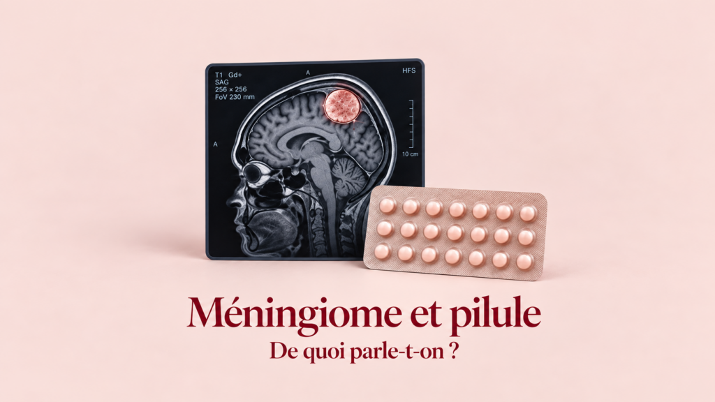 Illustration d’une IRM cérébrale et d’une plaquette de pilule contraceptive